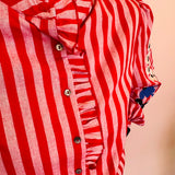 Red Floral Embroidered Stripe Shirt