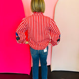 Red Floral Embroidered Stripe Shirt