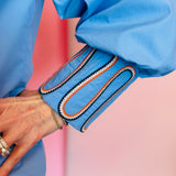 Blue Embroidery Accent Button Down Shirt