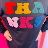 Black Thanks Chenille Pullover