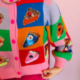 Queen Of Sparkles Rainbow Colorblock Piece Of Pie Button Up Sweater