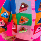 Queen Of Sparkles Rainbow Colorblock Piece Of Pie Button Up Sweater