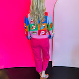 Queen Of Sparkles Rainbow Colorblock Piece Of Pie Button Up Sweater