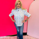 Jodie Royal Daisy Puff Sleeve Top