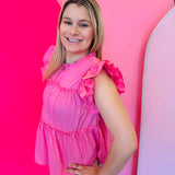 Bubble Gum Pink Flutter Sleeve Top