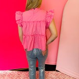 Bubble Gum Pink Flutter Sleeve Top