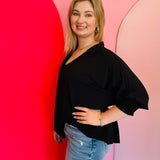 Black Smocked Sleeve Top