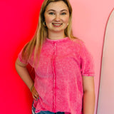 Fuchsia Rounded Hem Waffle Top