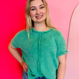 Kelly Green Rounded Hem Waffle Top