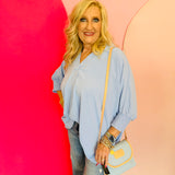 Spring Blue Smocked Sleeve Top