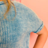 Deep Sky Blue Rounded Hem Waffle Top