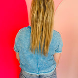Deep Sky Blue Rounded Hem Waffle Top