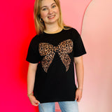 Black Leopard Bow Oversized Tee
