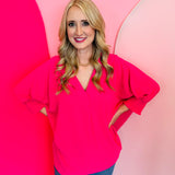 Hot Pink Smocked Sleeve Top