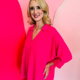 Hot Pink Smocked Sleeve Top