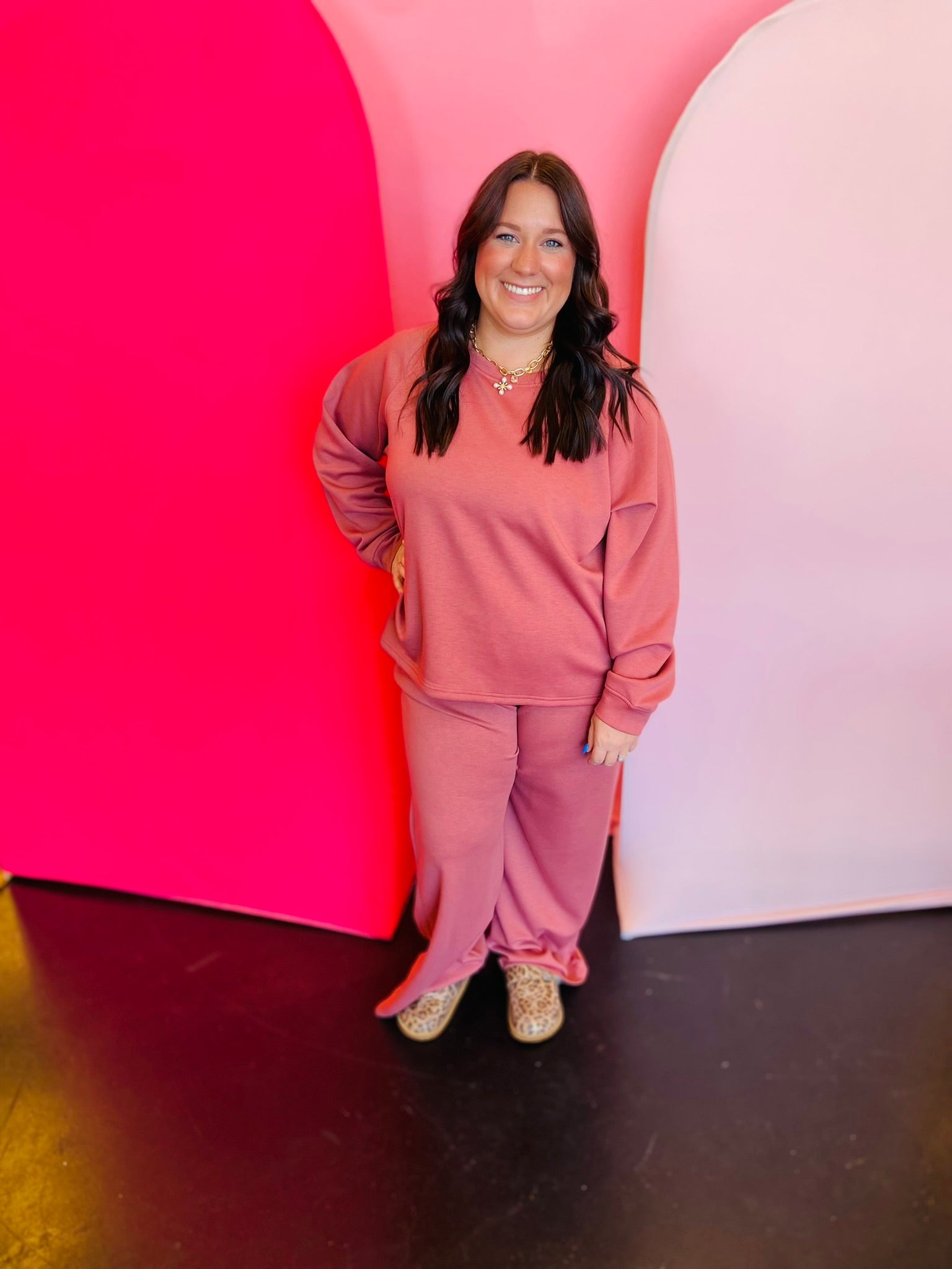 Winter Rose Scuba Pullover & Pants Set, plus size, stretch knit fabric with relaxed, comfortable fit.