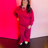 Cabernet Scuba Pullover & Pants Set, plus size, stretch knit with relaxed fit for everyday comfort.