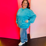 Lt. teal oversized sweatshirt with folded neckline