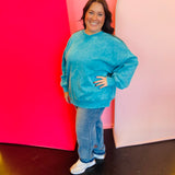 Lt. teal oversized sweatshirt with folded neckline