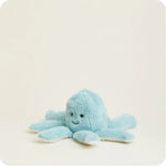 A soft, plush octopus toy with friendly embroidered eyes and eight curly tentacles, designed to be microwavable.