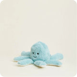 A soft, plush octopus toy with friendly embroidered eyes and eight curly tentacles, designed to be microwavable.