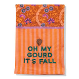 Oh My Gourd It’s Fall tea towel with pumpkin design for cozy autumn décor.