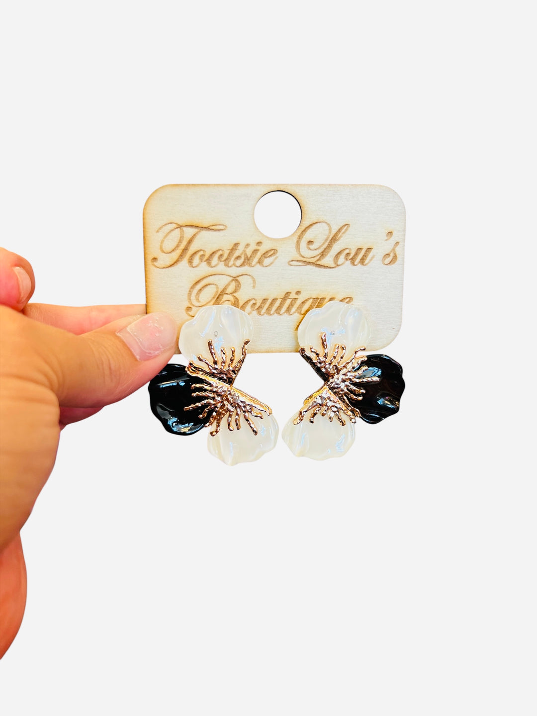 Black & Cream Flower Earrings