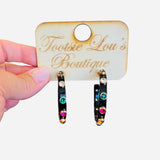 Black Multi Colored Rhinestone Hoops
