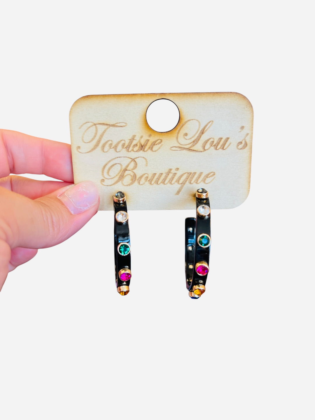 Black Multi Colored Rhinestone Hoops