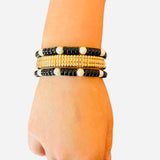 Black & Pearl Bracelet Set (Water Resistant)
