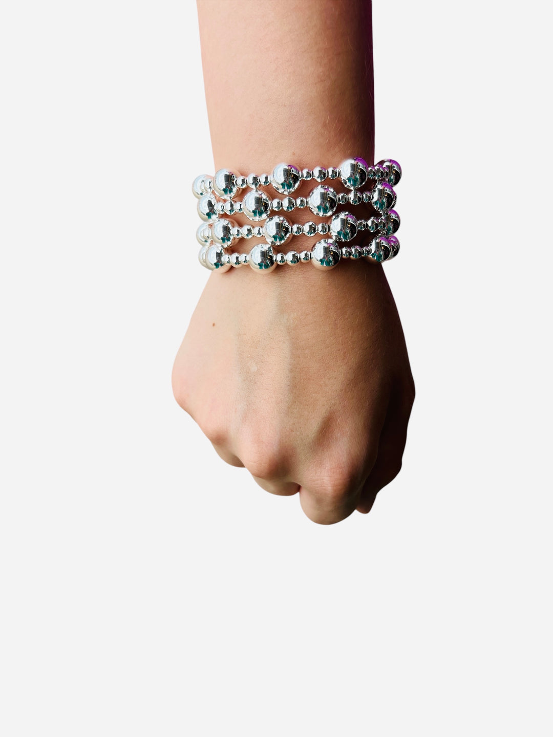 Silver Beaded Bracelet Set (10mm) Water Resistant