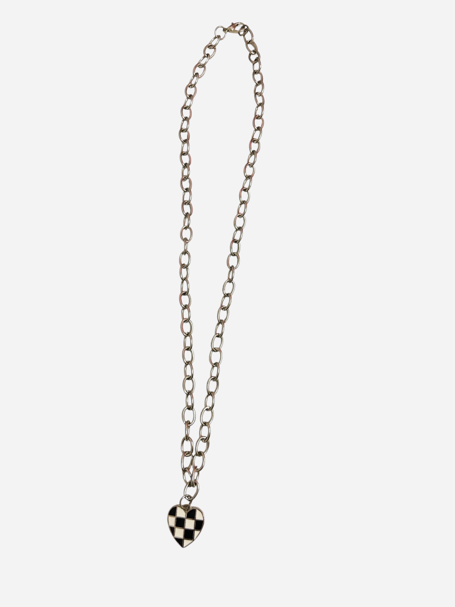 Black & White Checkered Heart Necklace
