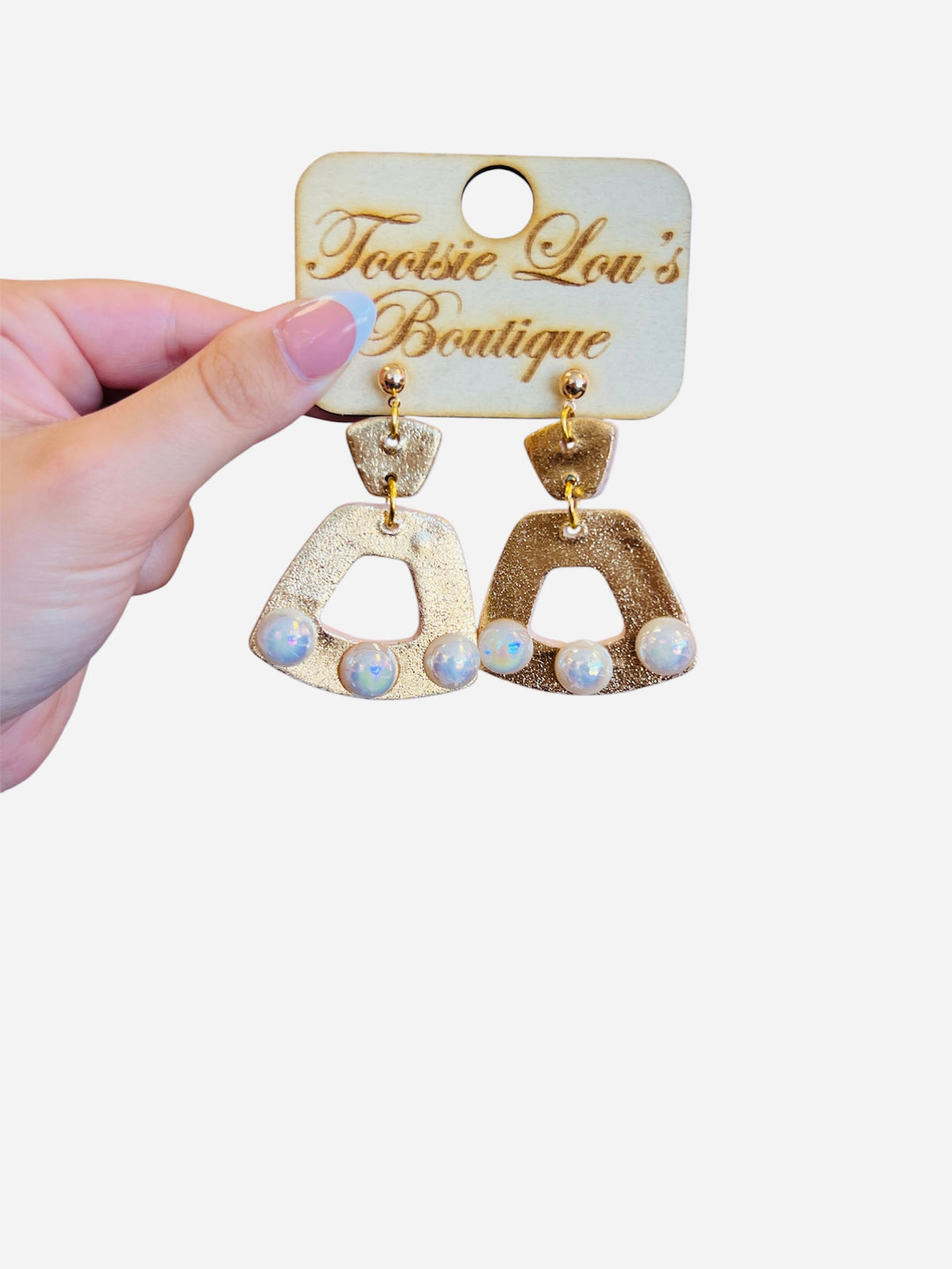 handmade clay gold and pearl earrings