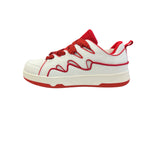 Red and white sneakers with a dynamic wave design, thick platform sole, and zigzag laces — bold, sporty, and eye-catching.