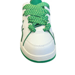 Green and white sneakers with a bold wave design, chunky platform sole, and zigzag laces — sporty, stylish, and standout.