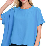 Deep Sky Blue Woven Airflow Top