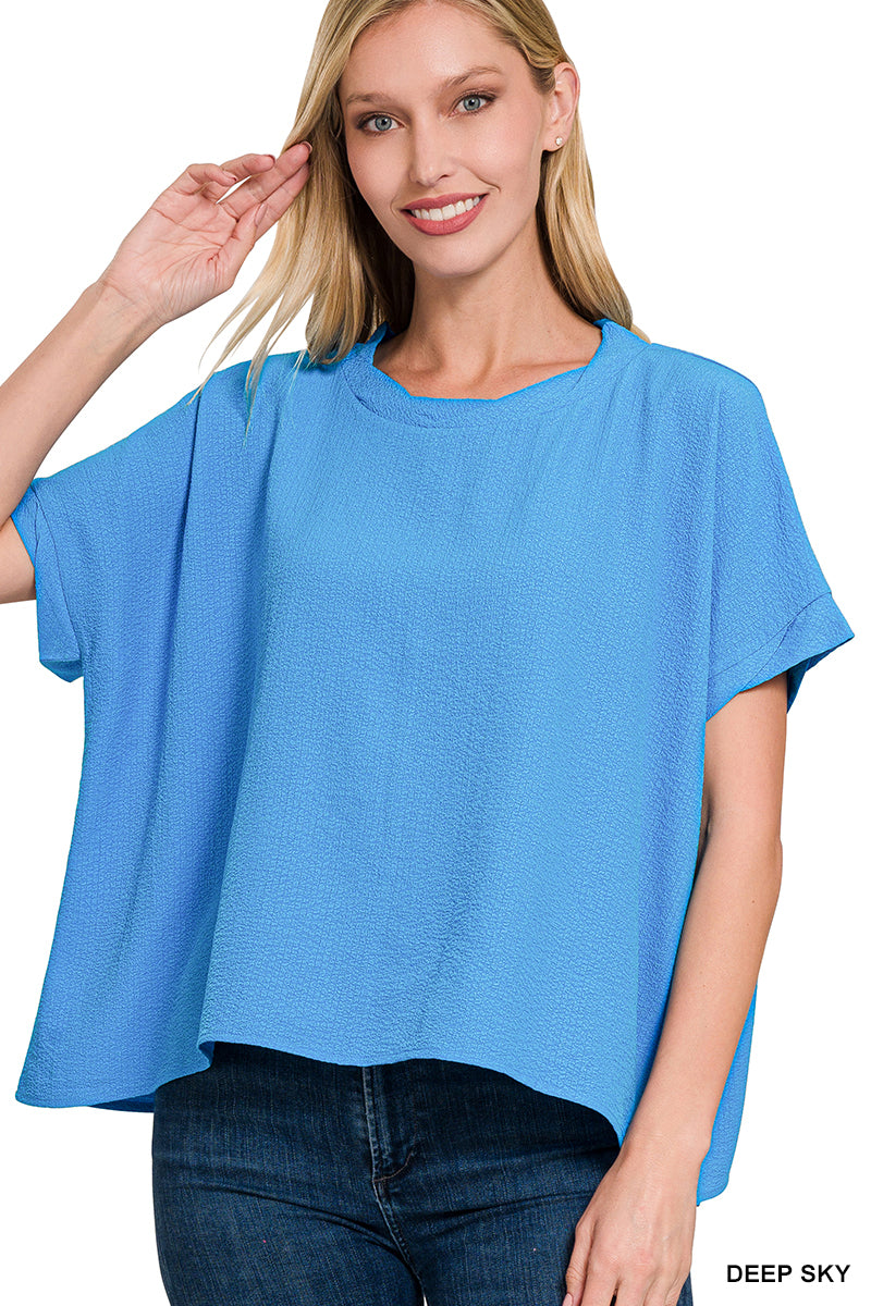 Deep Sky Blue Woven Airflow Top
