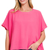 Fuchsia Woven Airflow Top