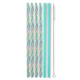 Swig Rainbow Stripe + Aqua Reusable Straw Set