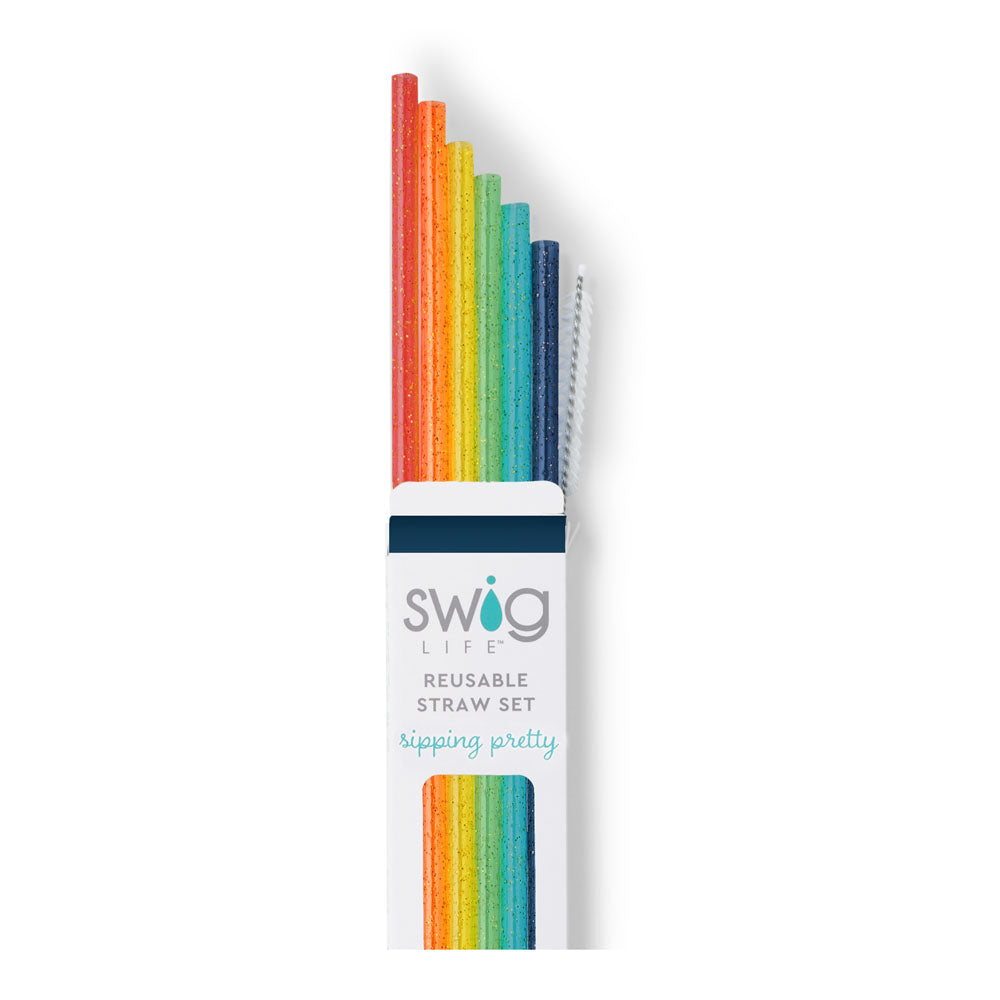 Swig Retro Rainbow Glitter Reusable Straw Set