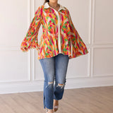 Pleats and Petals Flare Sleeve Top