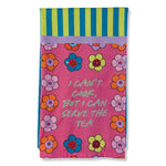 Serve The Tea Dish Towel with “I Can’t Cook But I Can Serve The Tea” quote, handcrafted for fun kitchen décor.