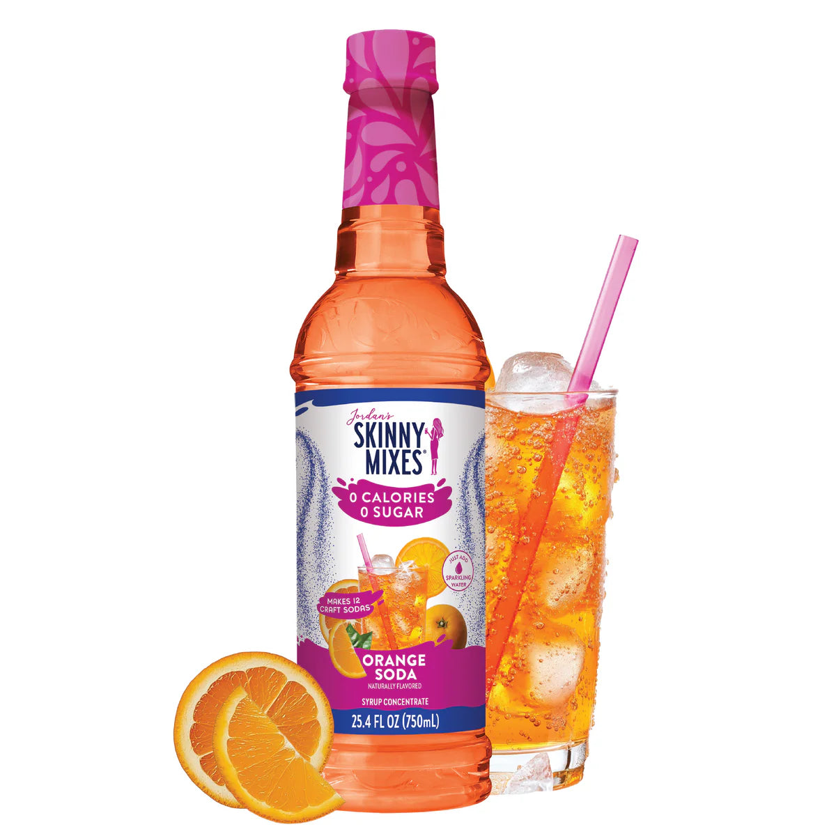 Skinny Mixes Sugar Free Orange Soda Syrup bottle.