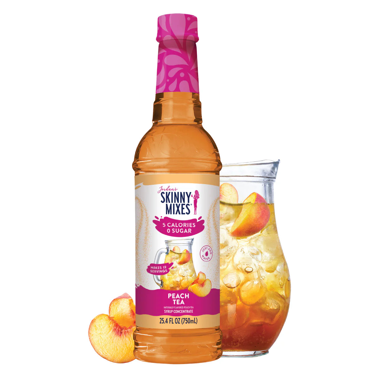 Skinny Mixes Sugar Free Peach Tea Syrup bottle.