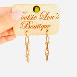 Small gold linked earrings with minimalist style and water-resistant finish for daily wear.