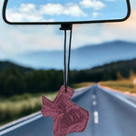 Texas-shaped hair-on-hide and leather car freshener charm, stitched design
