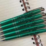 Green pen with black graphics
