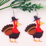 Turkey acrylic earrings with fall colors and laser-cut detailing, perfect for celebrating Thanksgiving and autumn.