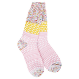 World’s Softest Socks brand crew socks with pink and yellow patterns