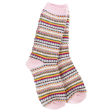 World’s Softest Socks striped crew socks in shades of pink, yellow, red, and blue.